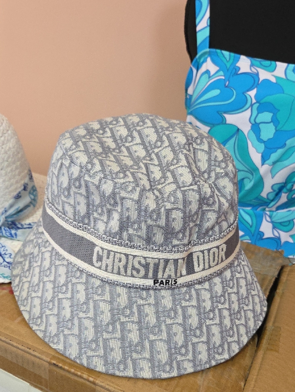 Gray and Beige Monogram Bucket Hat with Christian Dior Band - Picture 3 of 5